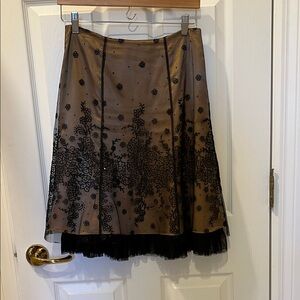 Adrianna Papell Black Beaded Mesh Overlay A-Line Skirt